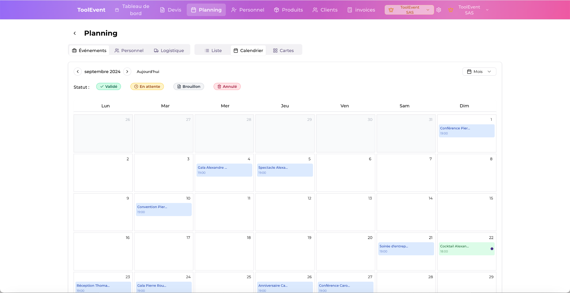 Planning interactif